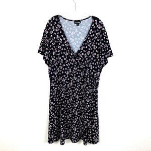 Joe Boxer Women’s Faux Wrap Dress Size 3X Black Pink Floral Knee/Short Soft Knit